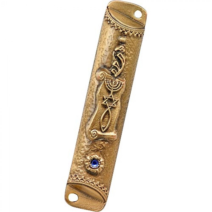 Ornate Brass Mezuzah Judaica Mall