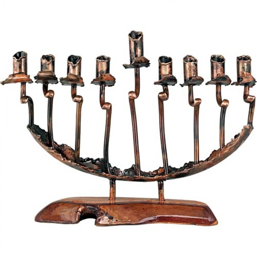 Large Ancient Style Copper Hanukkah Menorah by Rami Zamir JudaicaMall