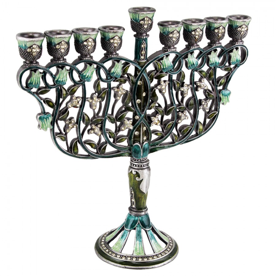Enamel Exquisite Flower Design Hanukkah Menorah