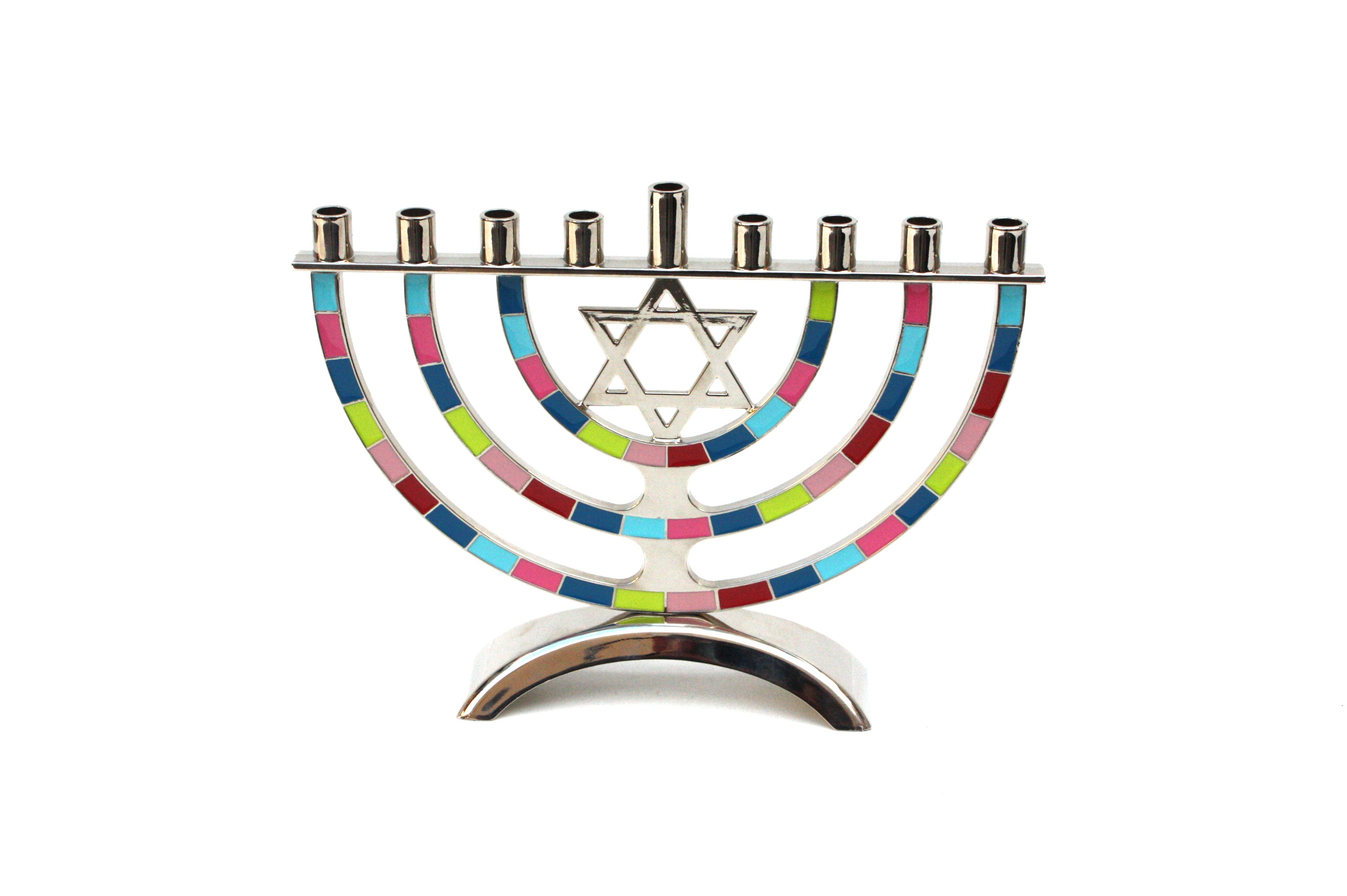 Colorful Classic Design Aluminum Hanukkah Menorah.